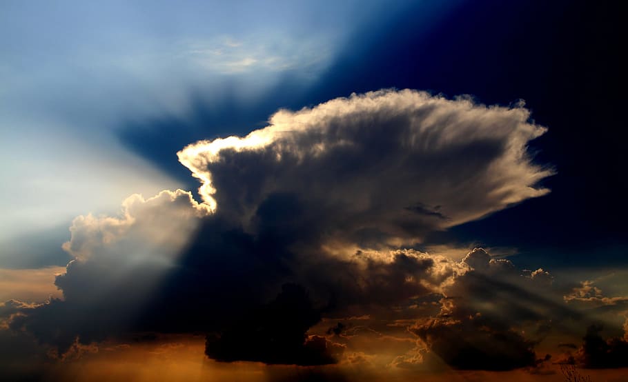 rays, twilight, cloud, sky, white, fluffy, cloud - sky, sunset HD wallpaper