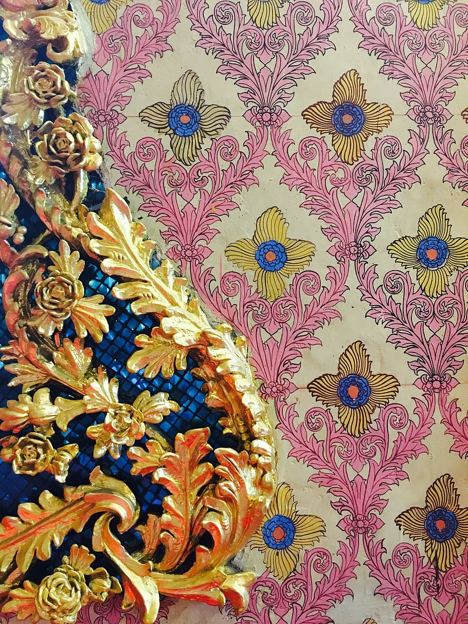 thailand, temple, buddhist, pattern, floral pattern, indoors HD wallpaper