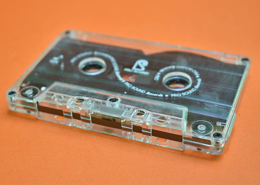 black and clear cassette tape, tape cassette, music, audio, retro