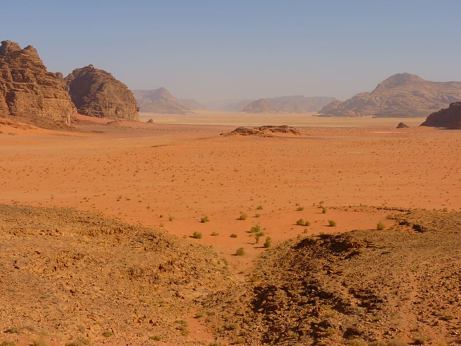 brown sand field, Wadi Rum, Negev Desert, Jordan, holiday, travel, HD wallpaper