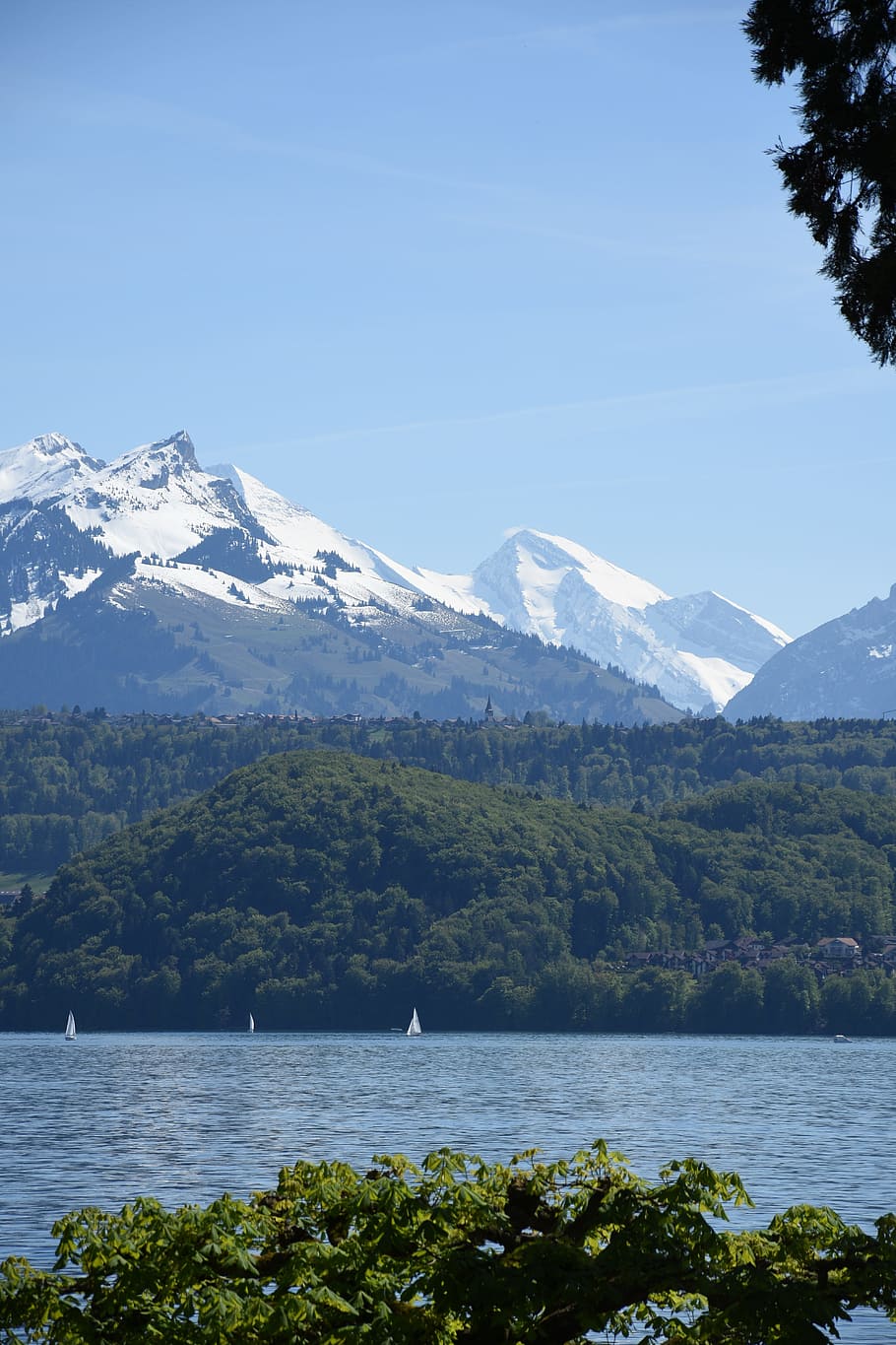 Lake Thun, Alpine, Lake, Switzerland, bernese oberland, distant view, HD wallpaper