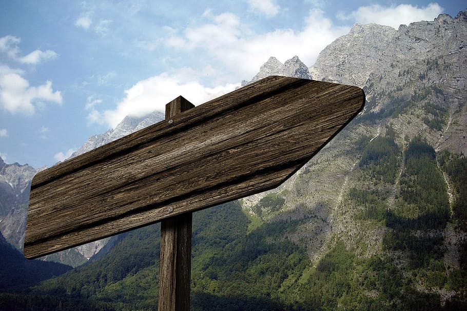 brown wooden arrow street sign, directory, signposts, mountain HD wallpaper
