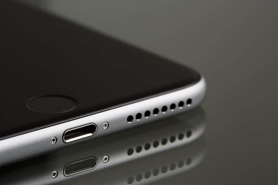 space gray iPhone 6, apple, smartphone, lightning connector HD wallpaper