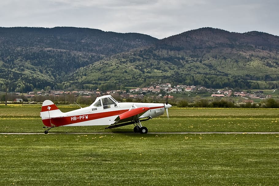 Aircraft, Broye, Vaud, Switzerland, mountains, sky, airplane, HD wallpaper
