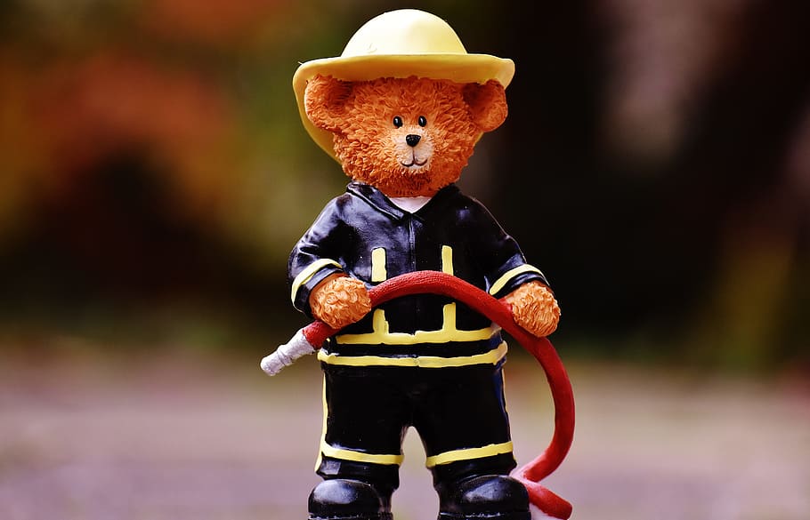 bear, profession, fire fighter, figure, cute, sweet, funny HD wallpaper