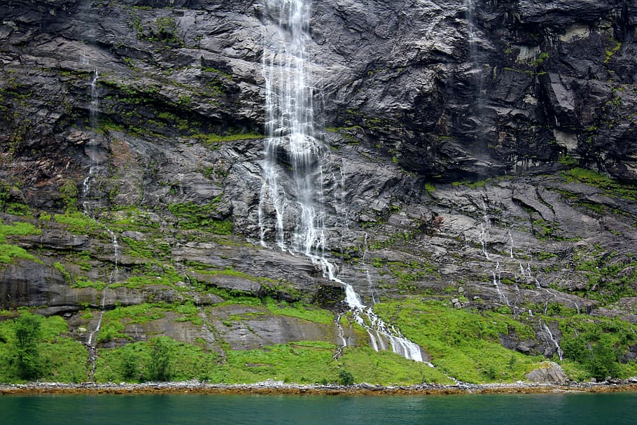 Seven Sisters Waterfall, Geiranger, norwegian fjord, norway, streams, HD wallpaper
