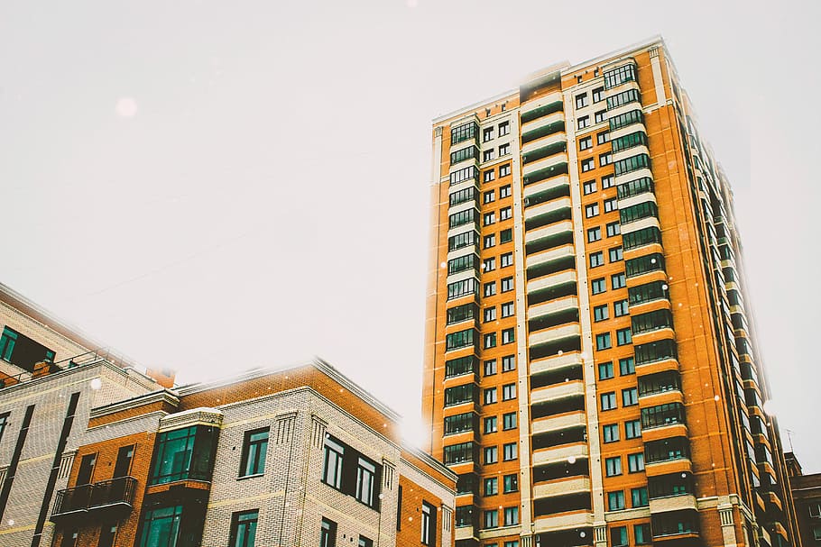 yellow high rise building, low angle view of building, architecture HD wallpaper