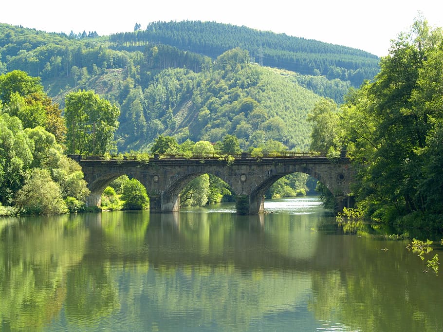 bridge, waters, river, nature, tree, bridge - man made structure HD wallpaper