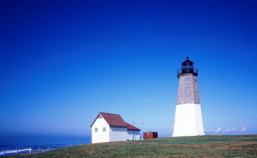 photo of house and lighthouse near body of water, tower, beacon HD wallpaper
