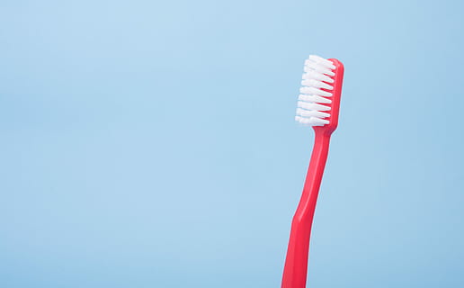 red toothbrush, red and white plastic toothbrush, minimal, clean HD wallpaper
