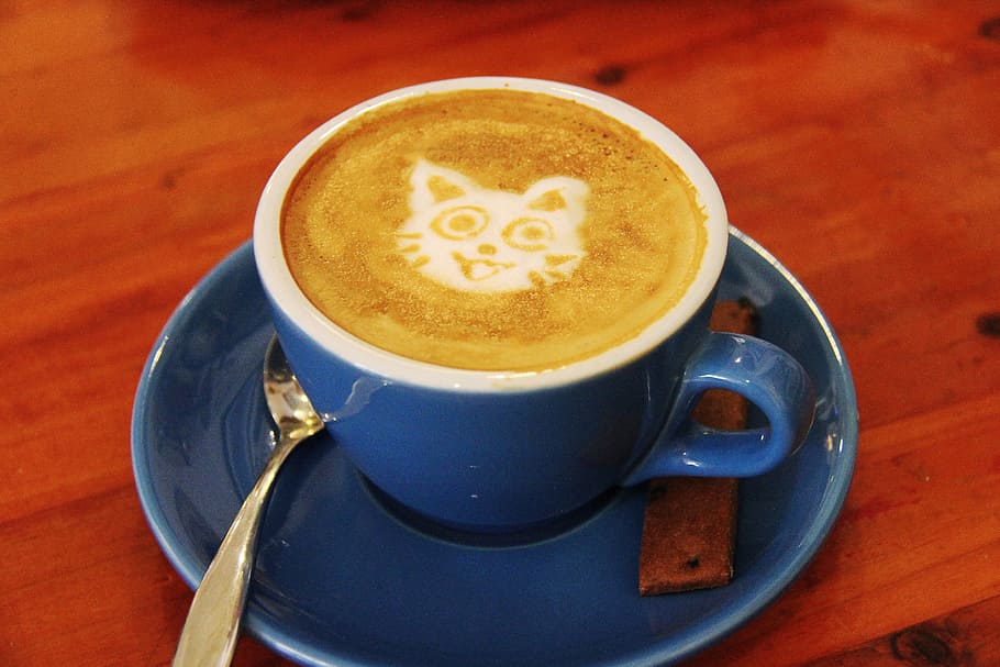 blue ceramic teacup with coffee on round blue saucer, cafe HD wallpaper