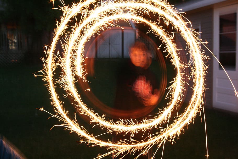 sparkler, night, fireworks, fun, young, happy, glowing, illuminated HD wallpaper
