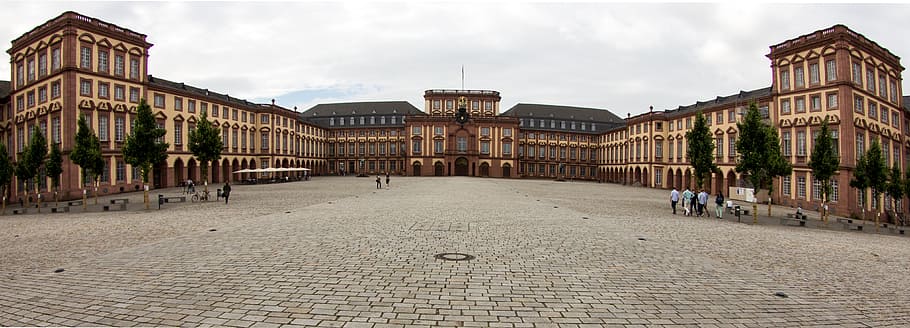 beige concrete building during daytime, panorama, mannheim HD wallpaper