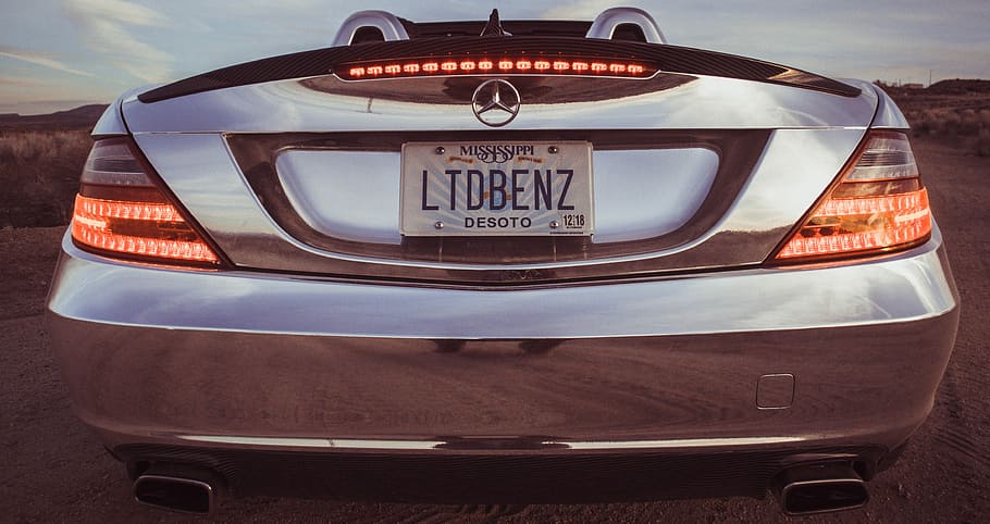 silver Mercedes-Benz car with LTDBENZ license plate, close-up photography silver Mercedes-Benz car HD wallpaper