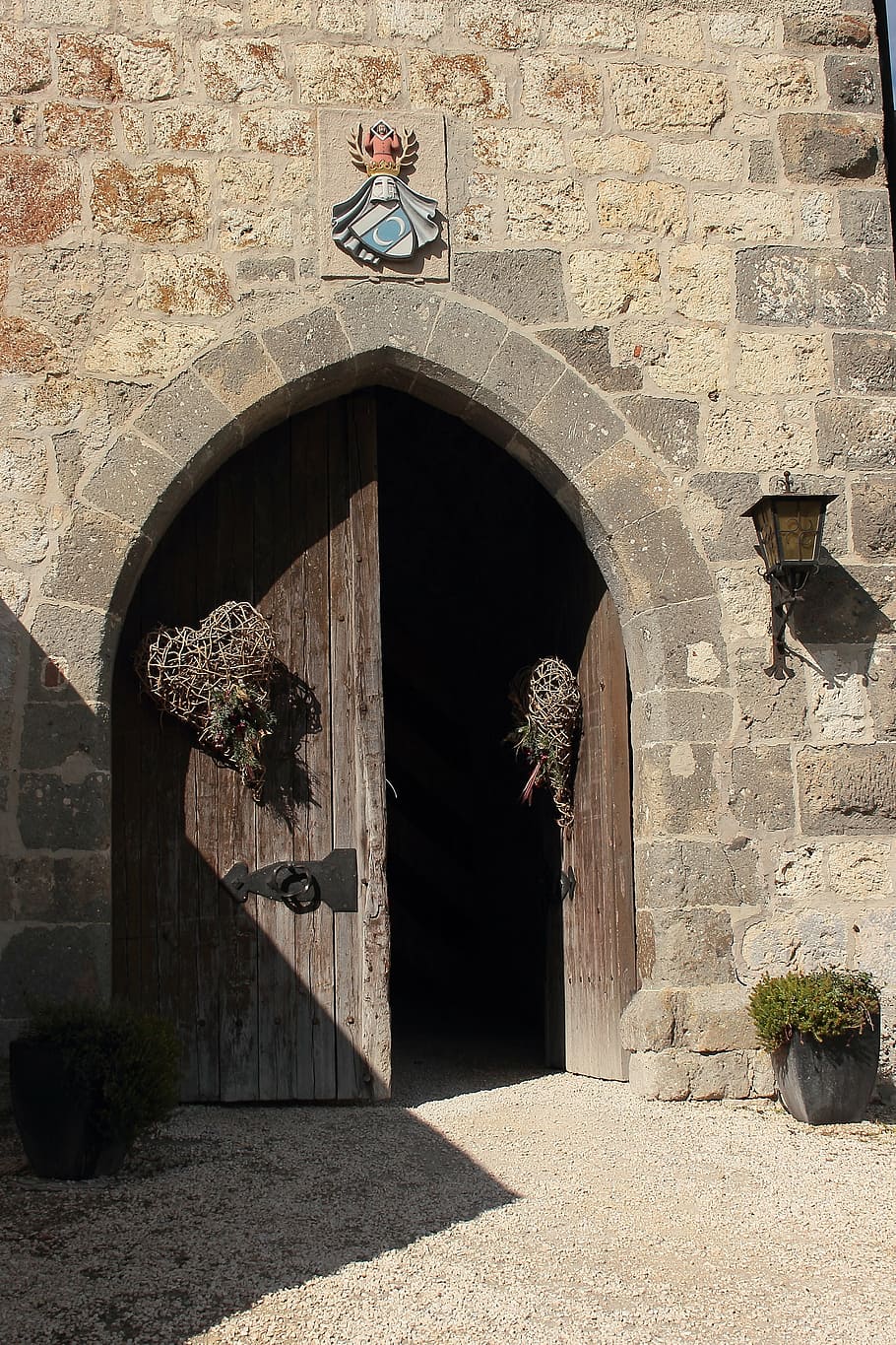 burg katzenstein, castle gate, input, old, door, intake, stone HD wallpaper