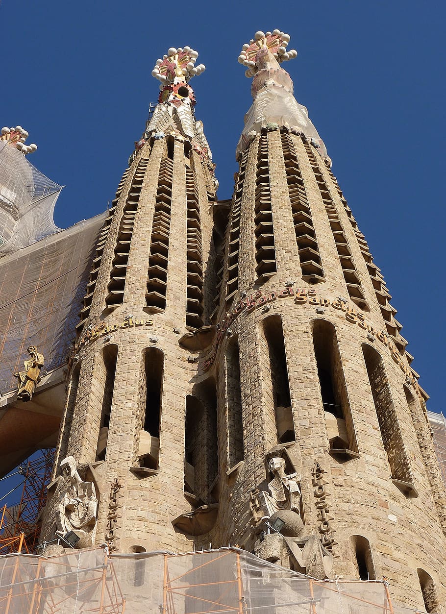 towers, holy family, barcelona, architecture, built structure, HD wallpaper