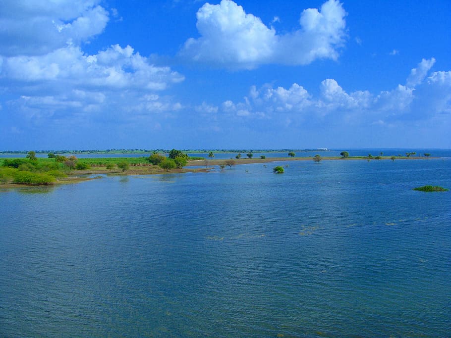 coracle, lake, reservoir, river, krishna, sandbar, island, backwaters