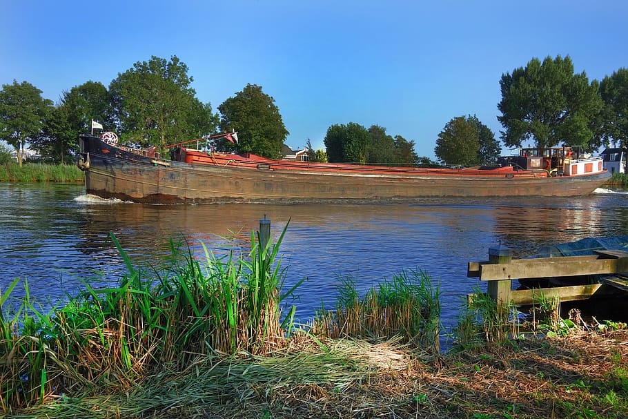 boat, freighter, river, navigate, shipping, trade, delivery HD wallpaper