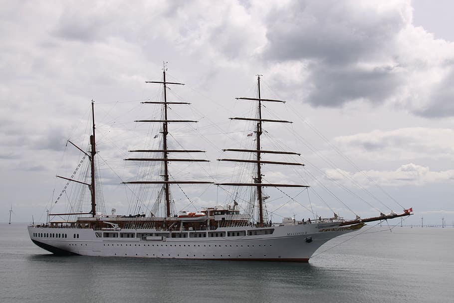 school, ship, white, ocean, cloudscape, sea, danish, denmark HD wallpaper