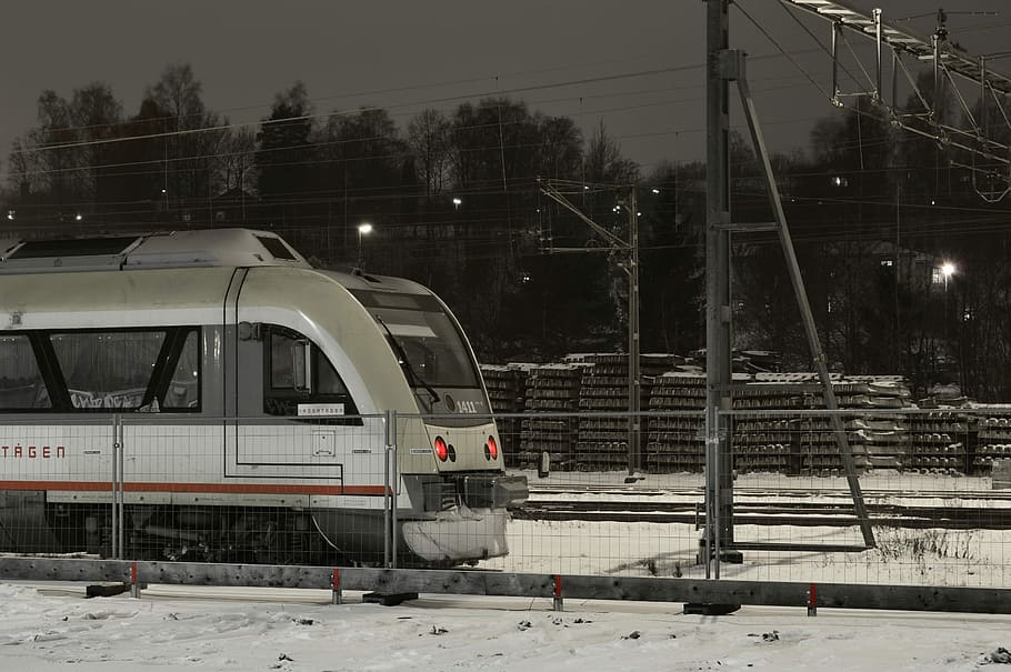 Train, Winter, Snow, Night, Evening, cold, outdoor, sweden HD wallpaper