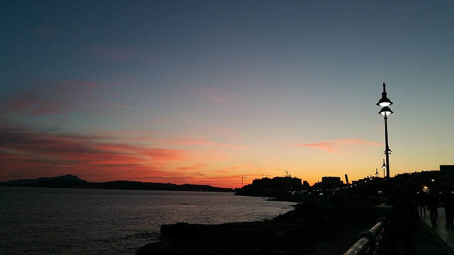 landscape, sky, night, sunset, water, architecture, silhouette HD wallpaper
