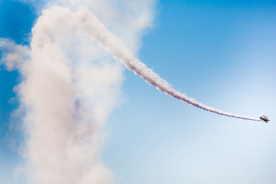aerobatic, plane, smoke, cloud, sky, flight, stunts, air flight HD wallpaper