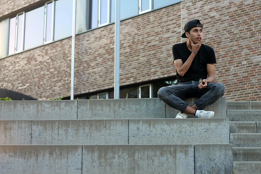 boy, man, sitting, urban, arabian, thinking, architecture, full length HD wallpaper