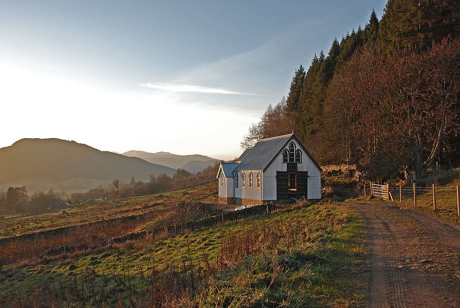 gray and black wooden house on soil, scotland, landscape, nature, HD wallpaper