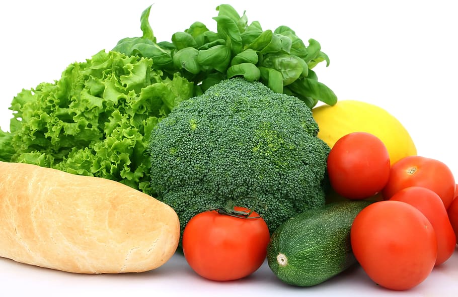 variety of vegetables in close-up photography, appetite, bread HD wallpaper