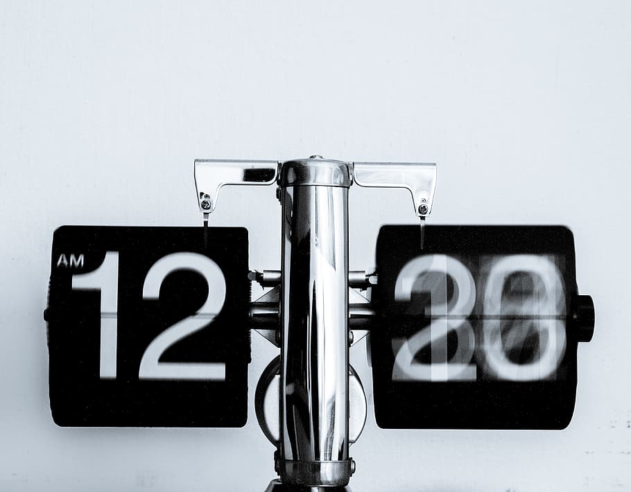 analog clock at 12 am, white and black calendar, stainless steel HD wallpaper