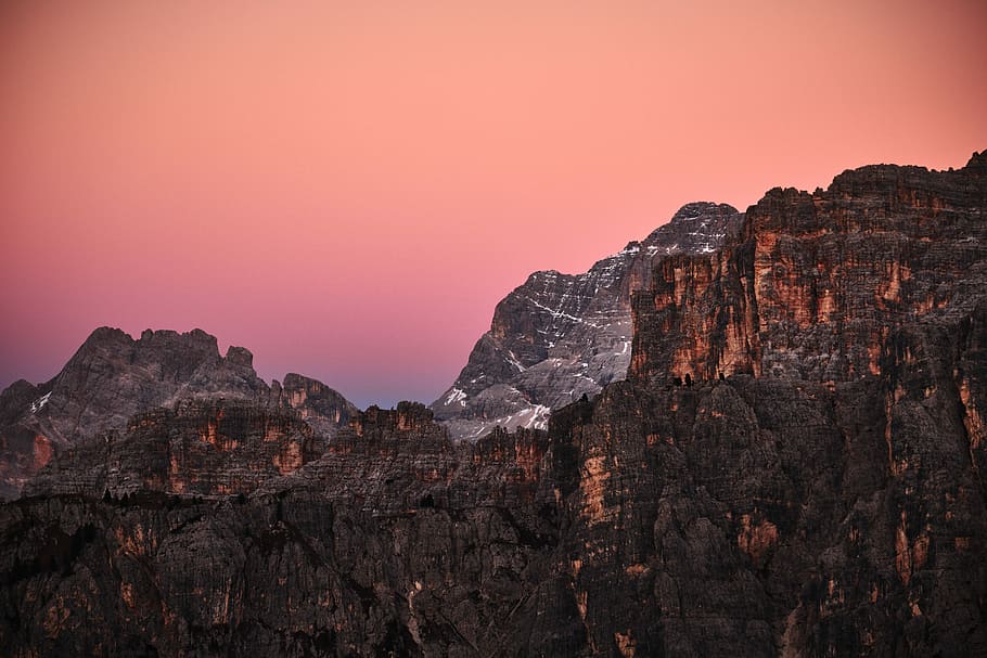 mountain at golden hour, brown mountain under orange sky, landscape HD wallpaper