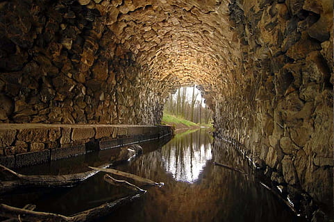 water inside tunnel, Channel, Sewer, Pavement, Check, s probably roots HD wallpaper