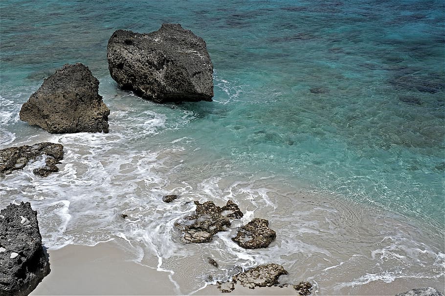 rocks, beach, ocean, waves, rocky coast, summer, water, sea HD wallpaper