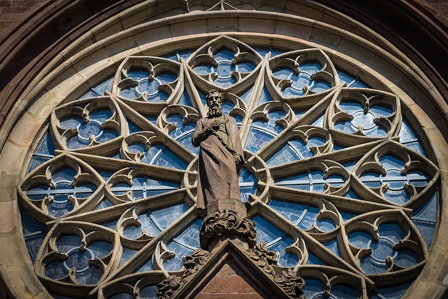 low-angle photo of man wearing thawb statue, window, gothic HD wallpaper