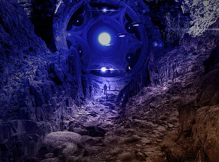 person standing on rocky road, ufo, alien, spaceship, science HD wallpaper