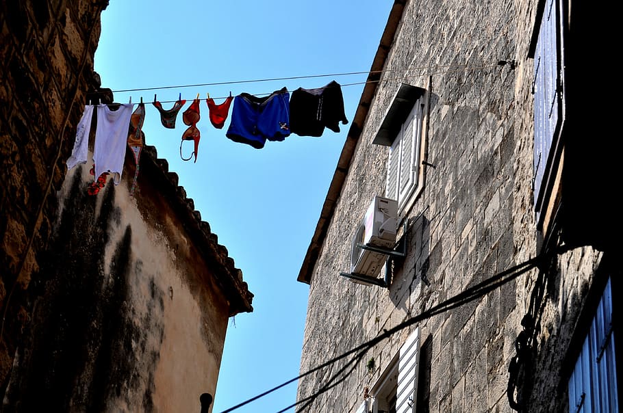 Dalmatian Way Of Drying Laundry, Trogir, croatia, travel, old