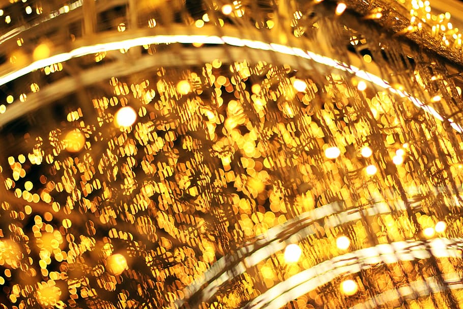 gold lighted floral decor, lights, decoration, christmas, thailand HD wallpaper