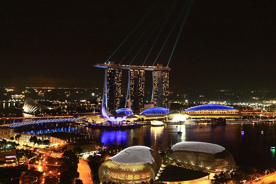 Marina Bay Sands, Singapore, Night View, illuminated, cityscape
