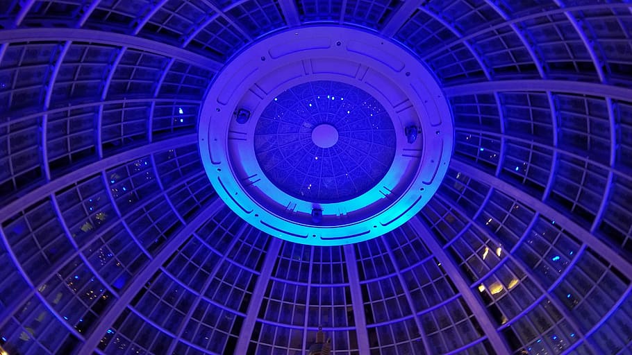 blue building interior, futuristic, technology, pattern, abstract HD wallpaper