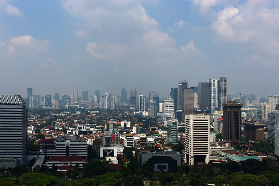 Jakarta cityscape and skyline in Indonesia, buildings, clouds, HD wallpaper