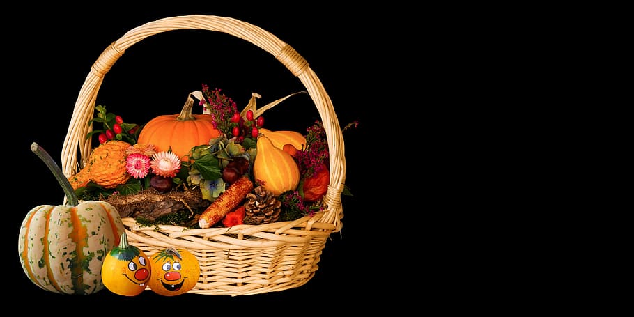 basket of vegetables against black background, autumn, harvest, HD wallpaper