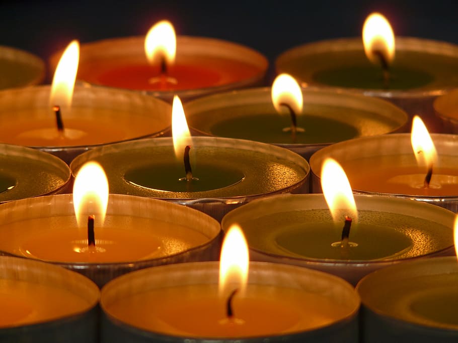 white tealight candles, tea lights, heat, hot, flame, wax, wax candle HD wallpaper