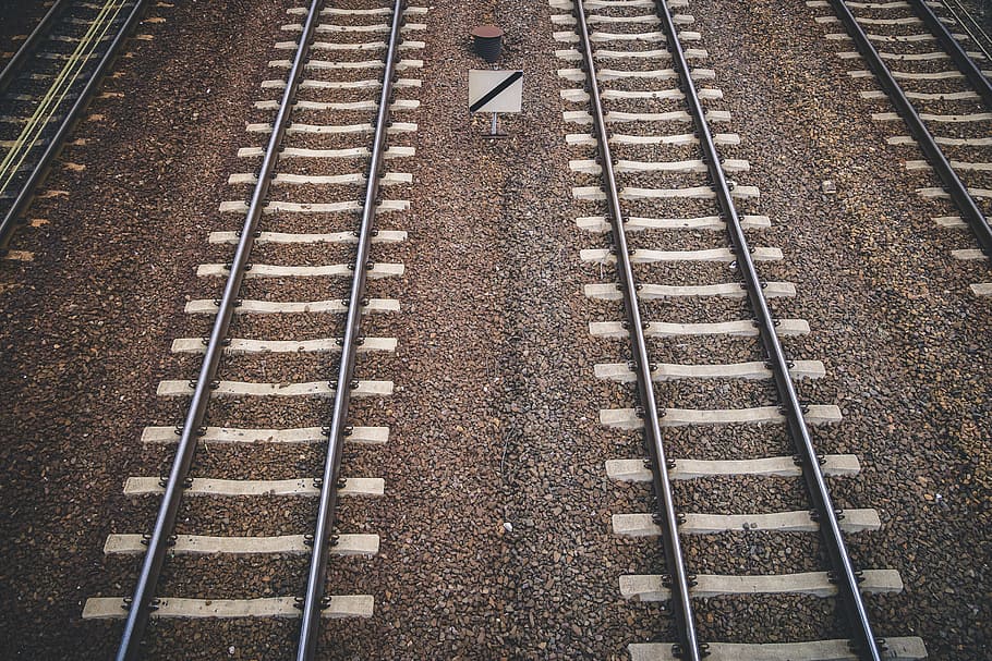 four way railroad near signage, railroad Track, transportation HD wallpaper