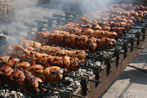 roasted chicken, Barbecue, Kabab, Charcoal, Food, Sizzle, food and drink HD wallpaper