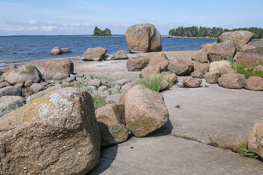 sea, beach, stone, seaside, landscape, finnish, eagle, rock HD wallpaper