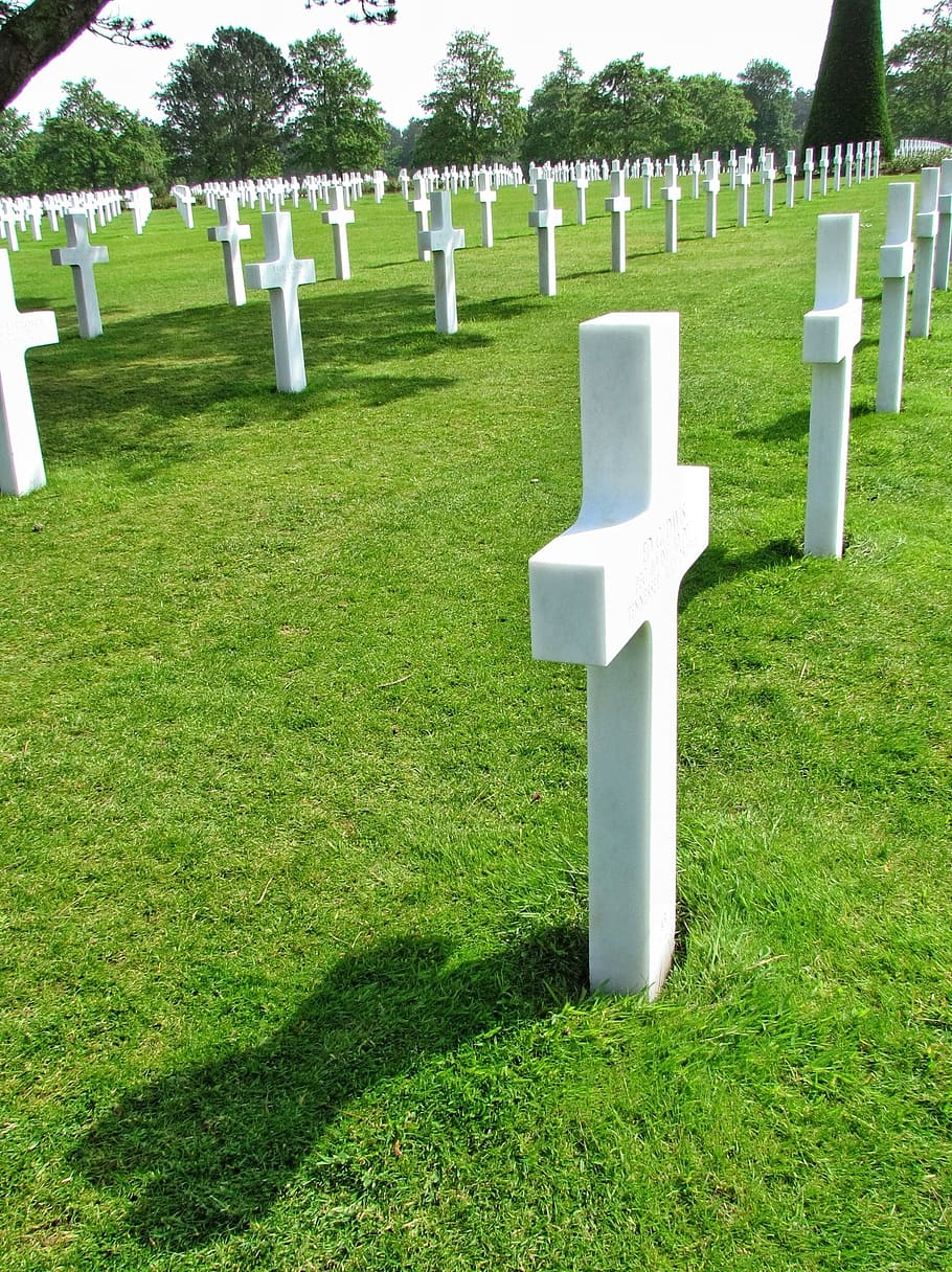 normandy, cemetery, american, war, france, cross, war memorial HD wallpaper