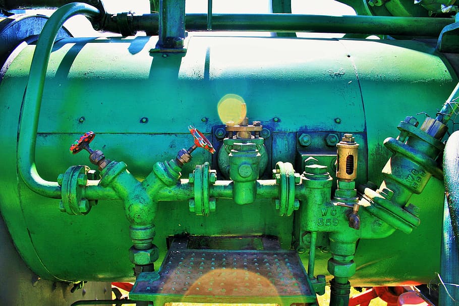 steam engine, part, green, pipes, gauges, mobile, power, no people HD wallpaper