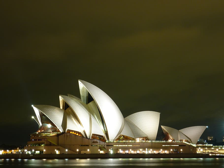 Sydney Opera House, night, concert hall, architecture, famous Place, HD wallpaper
