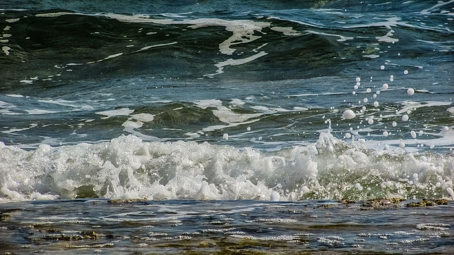 wave, bubbles, drops, foam, spray, energy, water, splash, liquid HD wallpaper