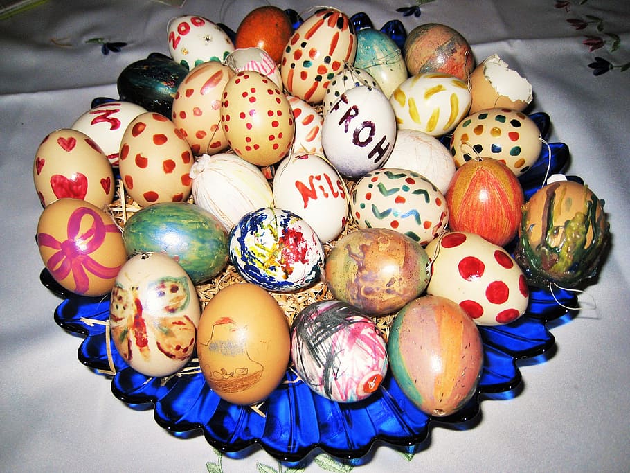 easter, easter eggs, self painted, children bastelei, easter decor HD wallpaper